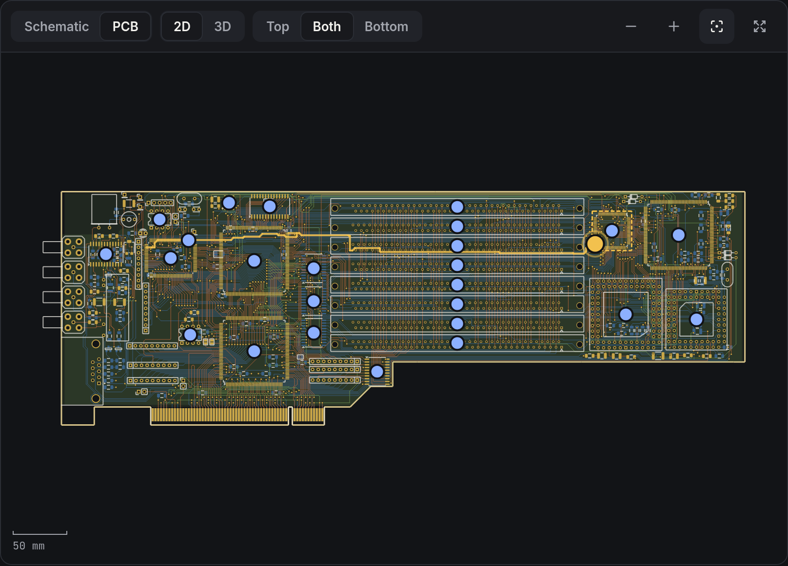 PCB view with the selected net highlighted