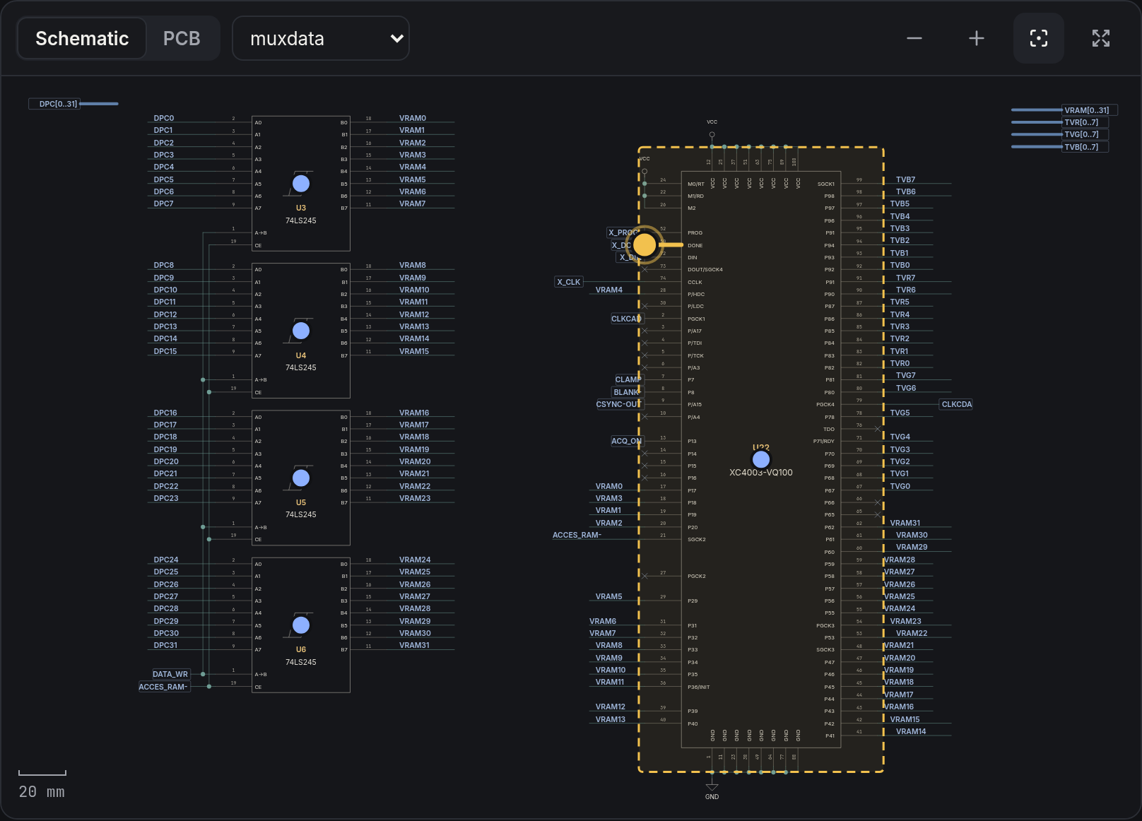 Schematic view with findings marked on the parts